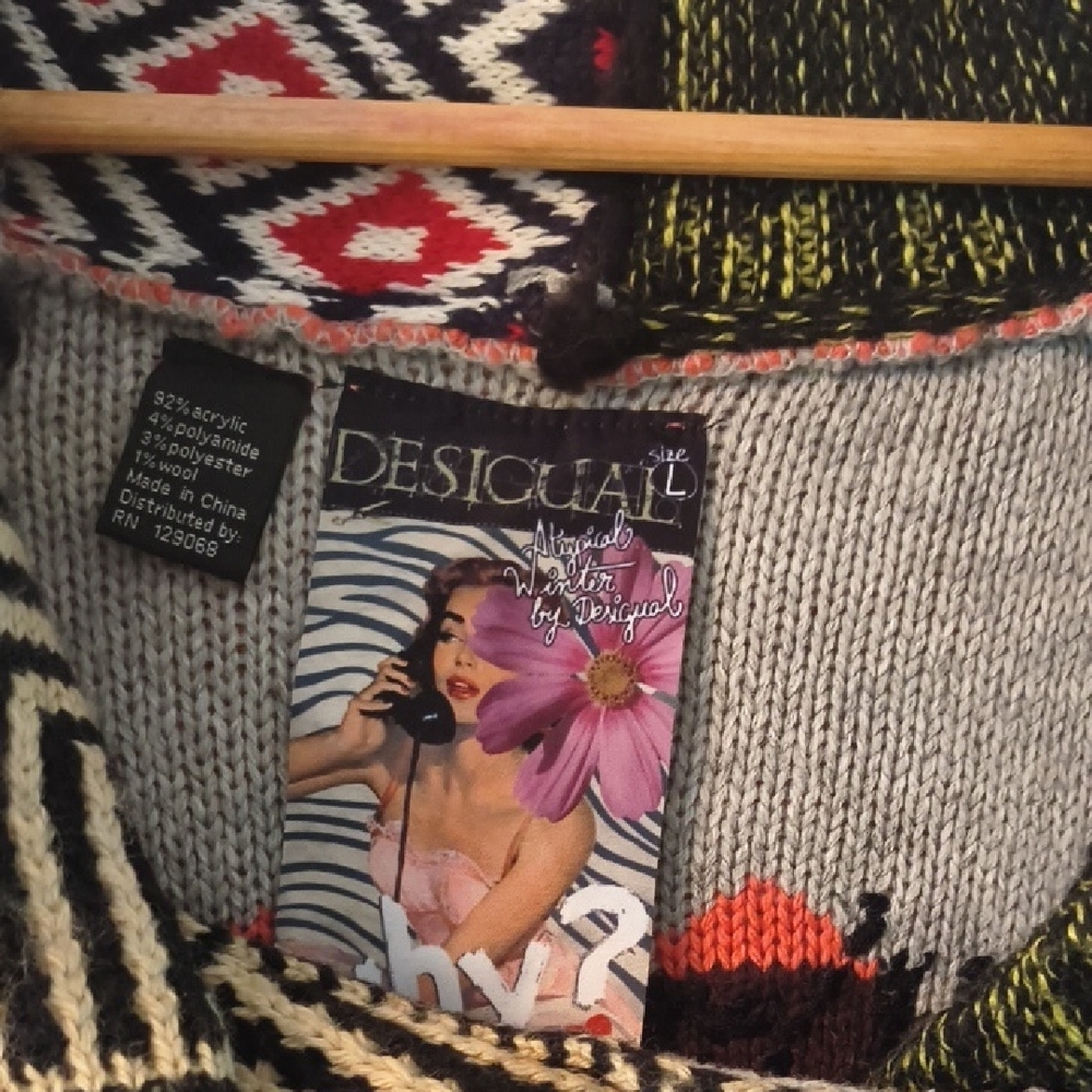 Patchwork Knit Sweater with Cowl Neck - Picture 2 of 3